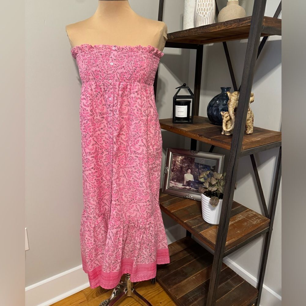 LOLA AUSTRALIA Pink Floral Smocked Sleeveless Midi Dress Women’s Size MED